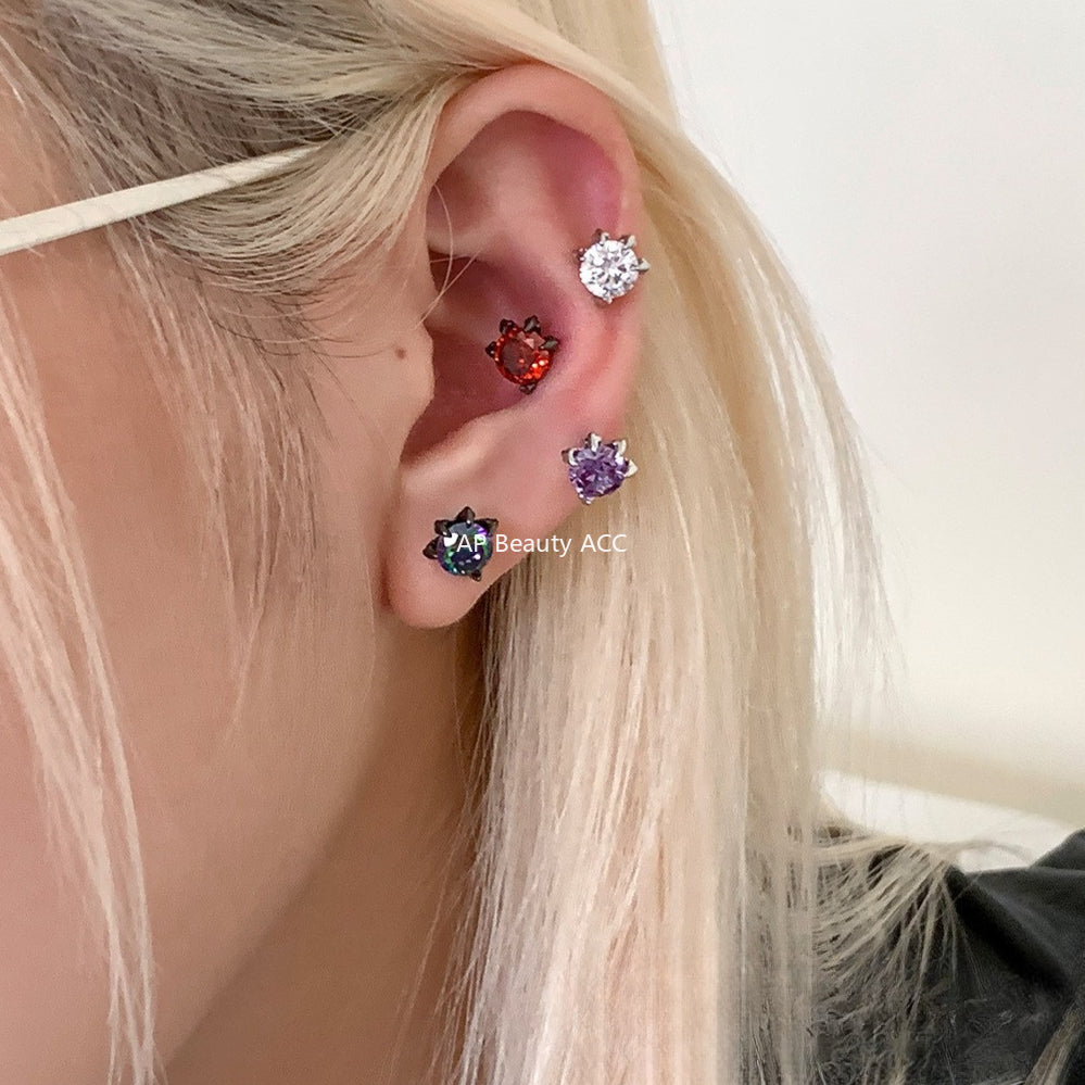 A관 - 티타늄 스틸 단일 큐빅 피어싱 귀걸이 [EH-4199] 25.10-3