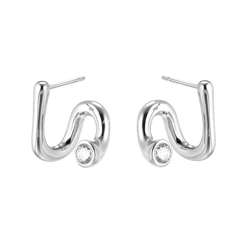 A관 - 925 은침 라인 곡선 디자인 큐빅 귀걸이 [EH-4049] 25.10-5