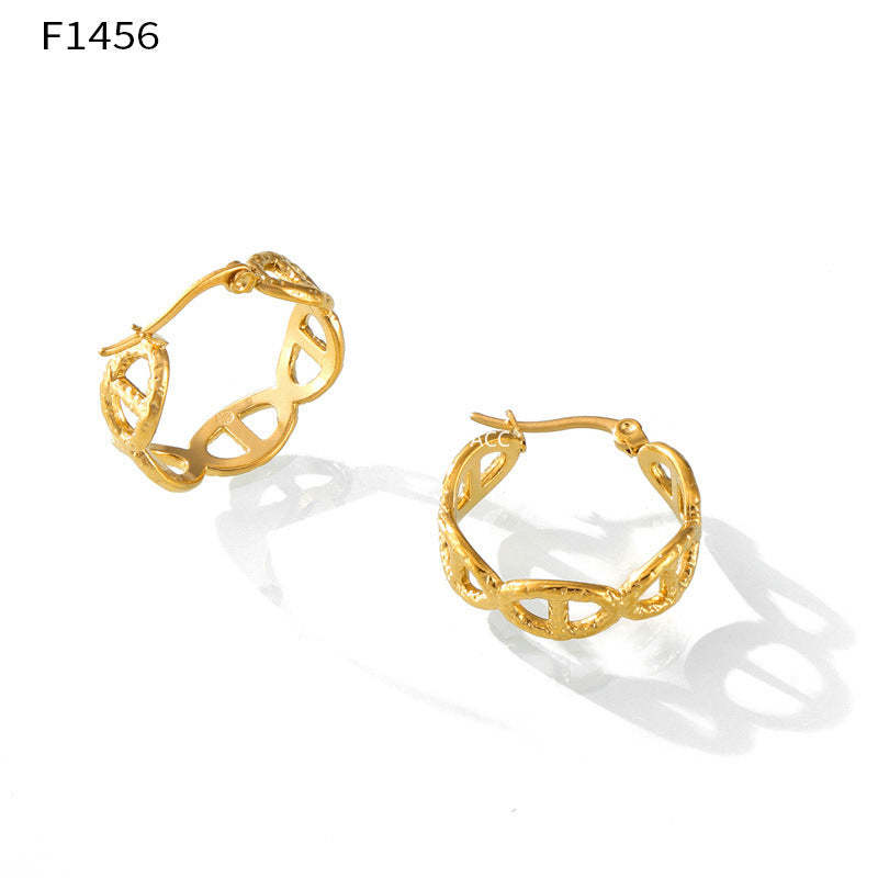 D관 - 티타늄 스틸 18K 도금 레트로 기하학적 텍스처 직사각형 귀걸이 [F1456] 24.05-5