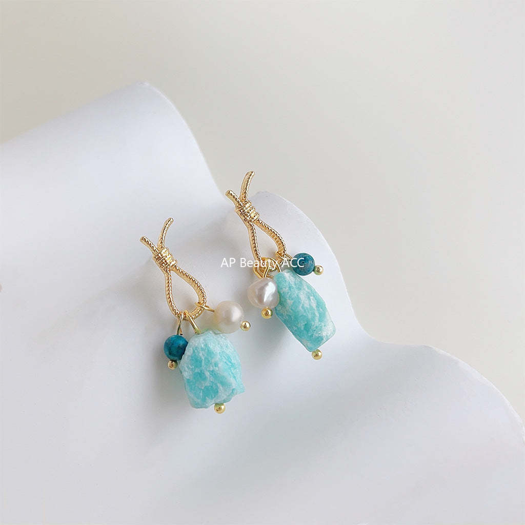 C관 - 천연석 오리지널 디자인 14K 도금 은침 귀걸이 [3940] 24.05-3