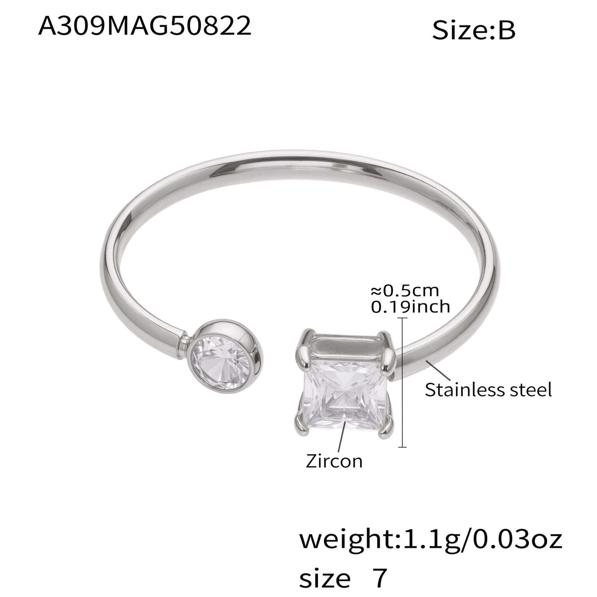 D관 - 큐빅 스테인리스 스틸 18K 골드 도금 반지 [A309-A312-A313] 25.09-4