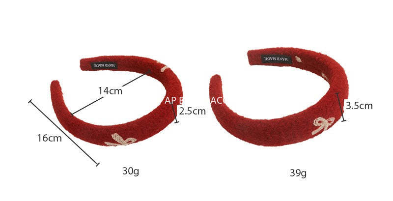E관 - 레드 리본 자수 와이드 머리띠 [27756] 25.12-1