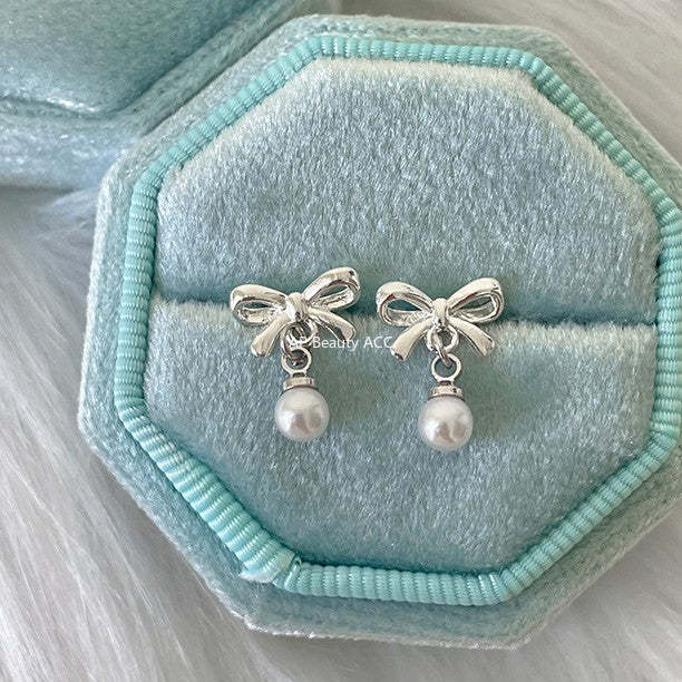 A관 - 소형 리본 925 은침 진주 귀걸이 [EH-4319] 25.12-3