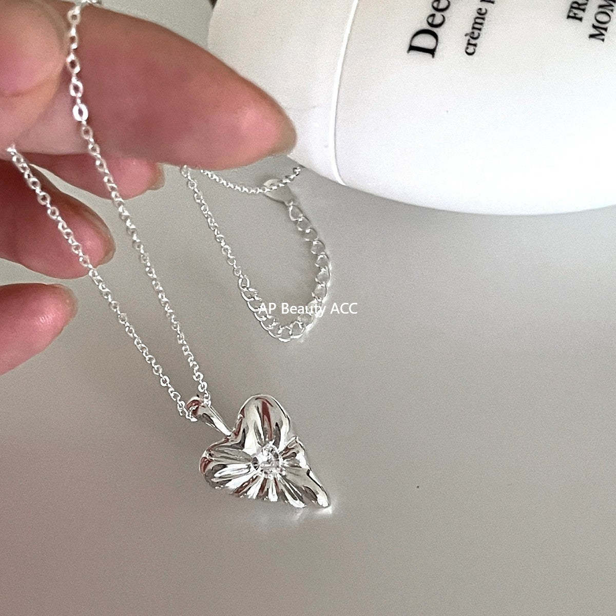 A관 - 925 실버 하트 웨이브 큐빅 펜던트 목걸이 [XL-1204] 25.10-1