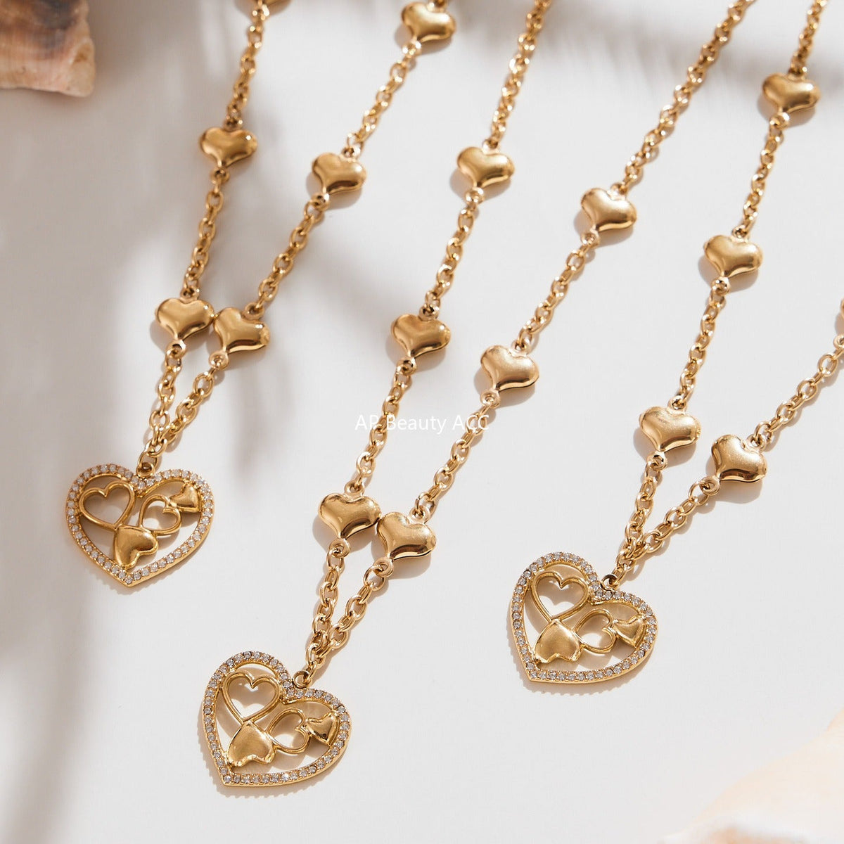 D관 - 18K 도금 스테인리스 스틸 큐빅 하트 펜던트 목걸이 [P079] 25.10-1