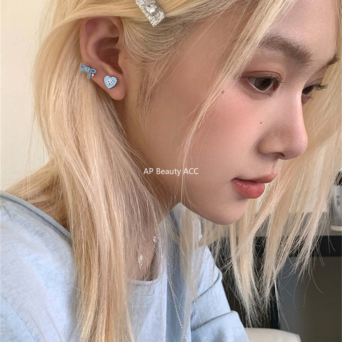 A관 - 리본 하트 곰 티타늄 스틸 피어싱 귀걸이 [EH-4191] 25.12-1