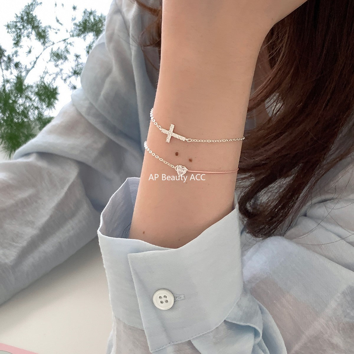 A관 - 925 실버 하트 십자가 디자인 큐빅 팔찌 [SL-487] 25.11-1