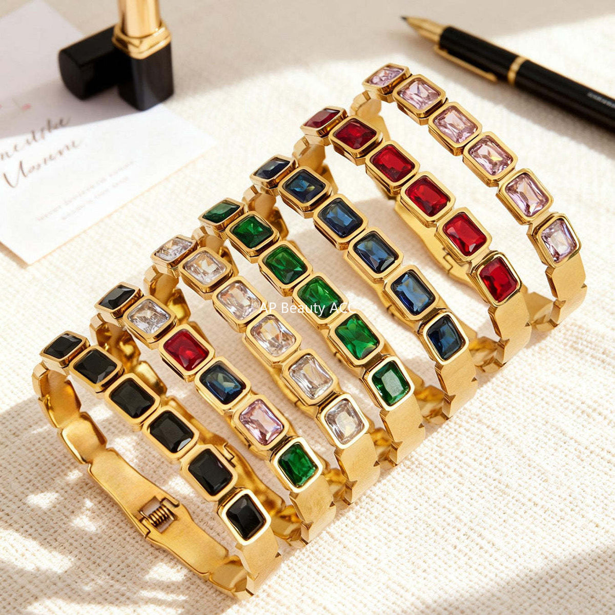 D관 - 사각 글라스 스톤 18K 도금 스테인리스 스틸 팔찌 [Z518] 25.12-2