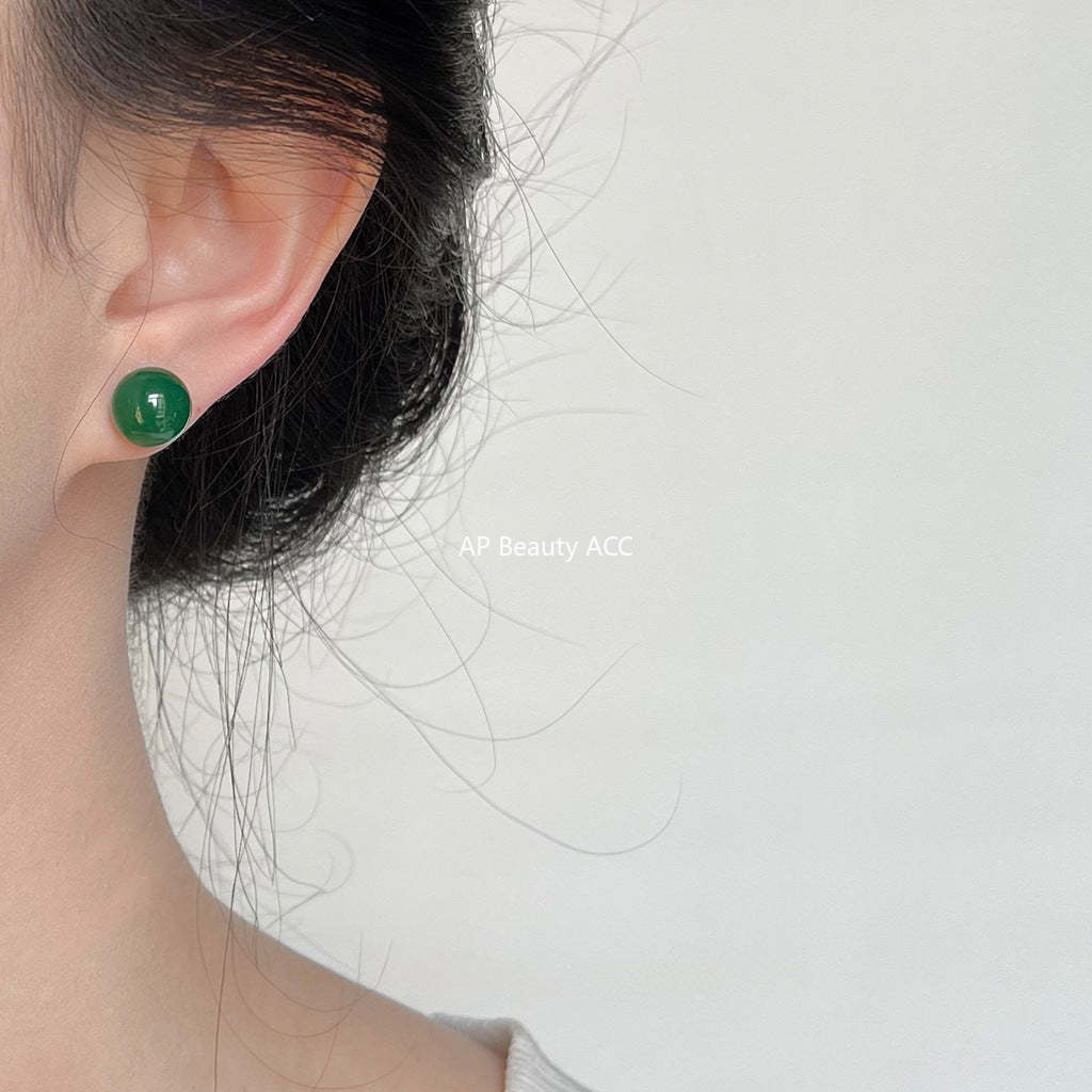 C관 - 그린 마노 천연석 복고풍 은침 귀걸이 고급스러운 귀걸이 [3837-3840] 24.04-3