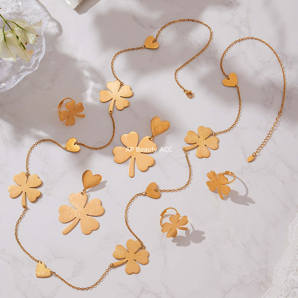 D관 - 스테인리스 18K 도금 하트 네잎 클로버 목걸이 귀걸이 반지 [TXP463] 25.10-5