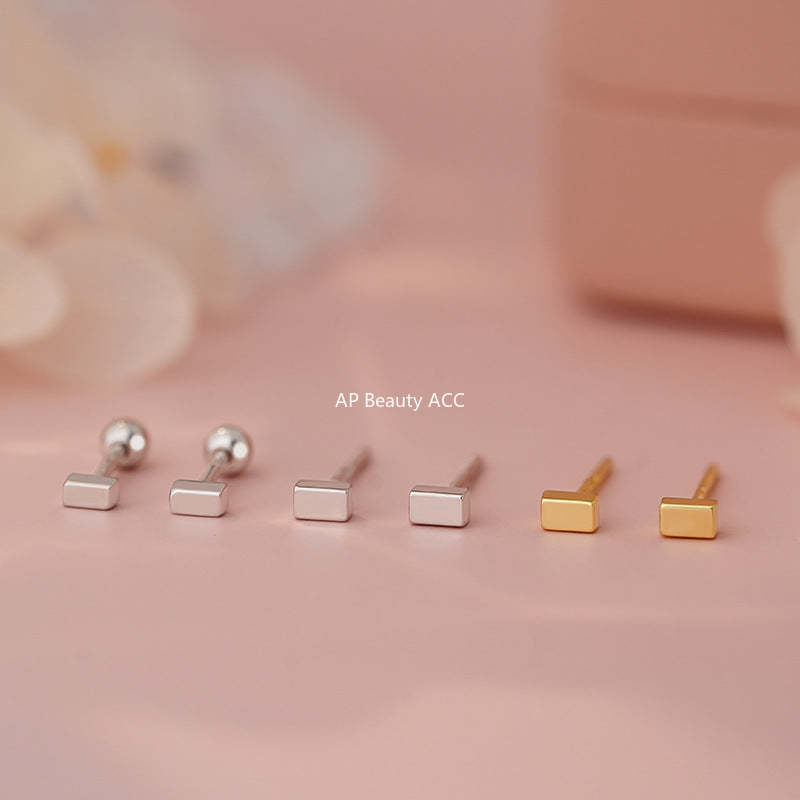 B관 - 999 실버 직사각형 피어싱 귀걸이 [YC2845E] 25.04-4
