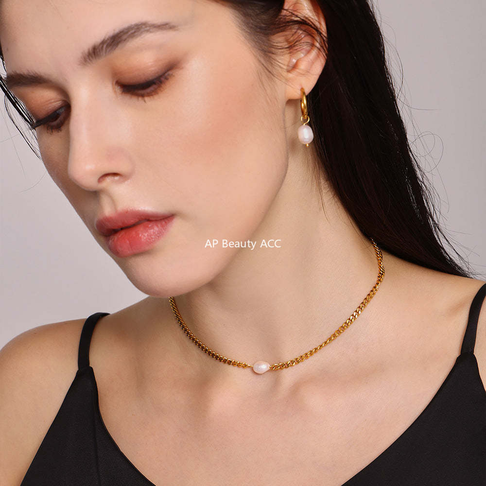 D관 - 진주 스테인리스 스틸 18K 도금 목걸이 귀걸이 [P539-F340] 25.03-4