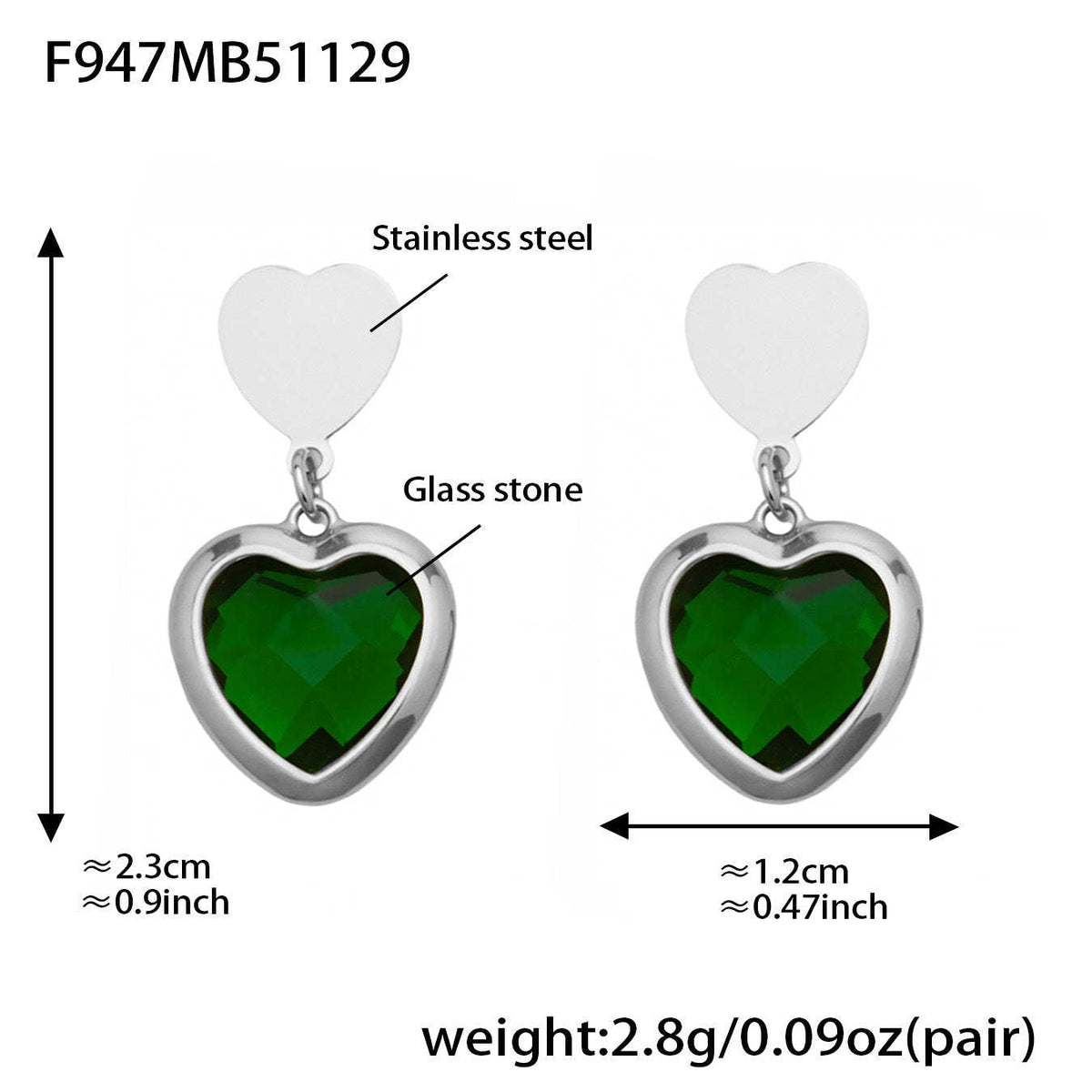 D관 - 스테인리스 스틸 하트 글라스 스톤 큐빅 18K도금 귀걸이 목걸이 [TXF507] 25.12-1