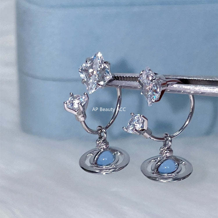 A관 - 사각 큐빅 우주 행성 펜던트 티타늄 스틸 귀걸이 [EH-4153] 25.12-2