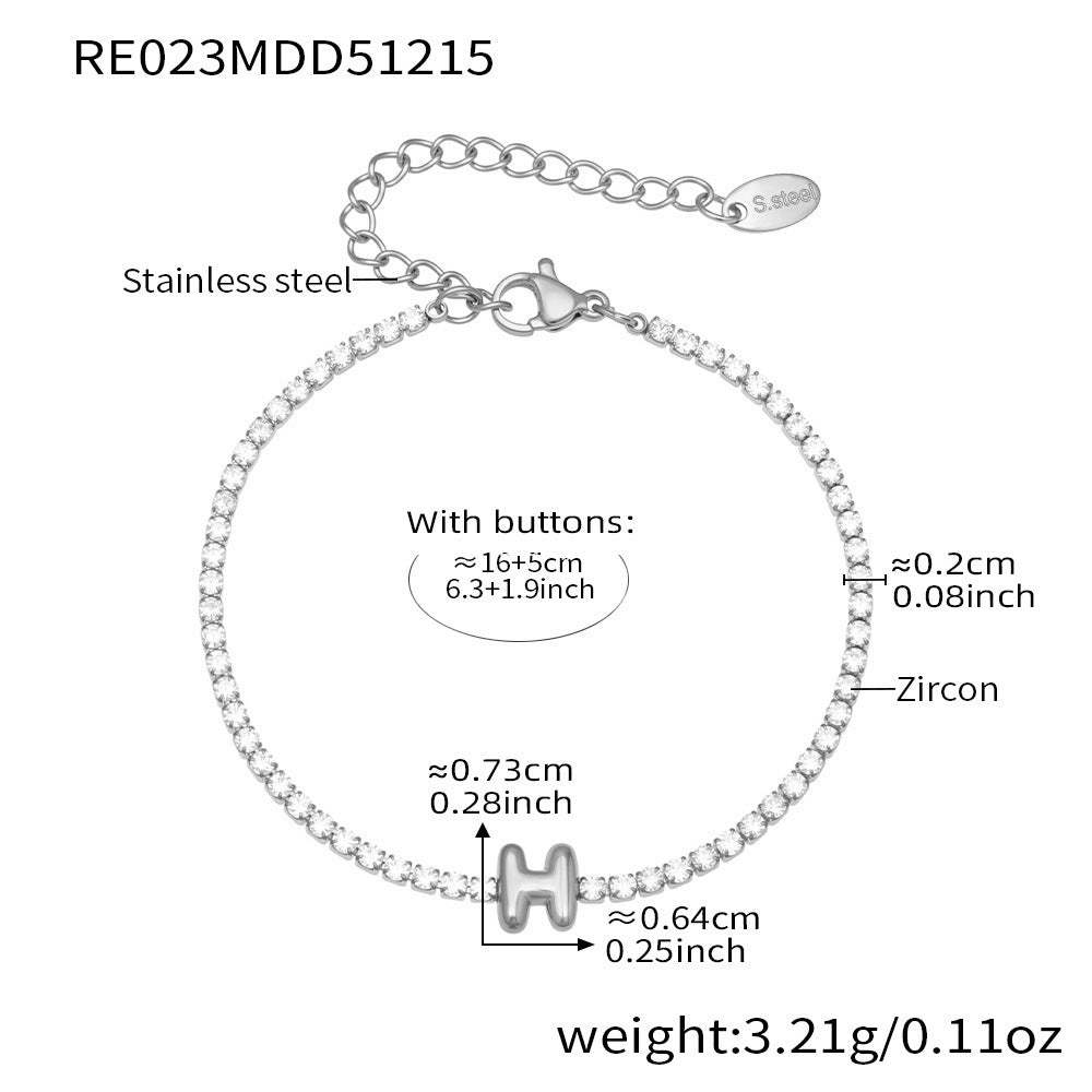 D관 - 스테인리스 스틸 18K 도금 알파벳 큐빅 팔찌 [RE023] 25.12-3