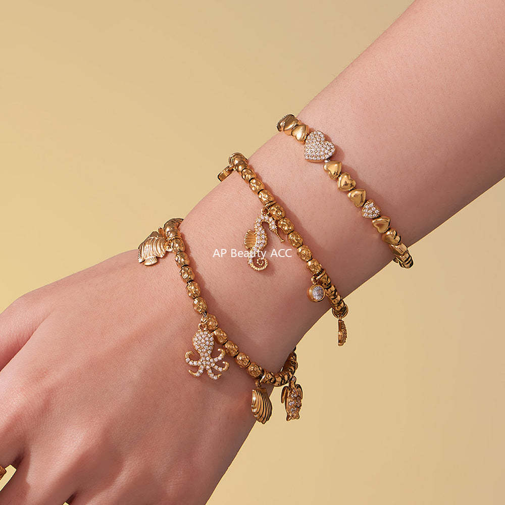 D관 - 스테인리스 18K 도금 큐빅 해마 멀티 펜던트 팔찌 [E693-E694-E695] 25.10-5