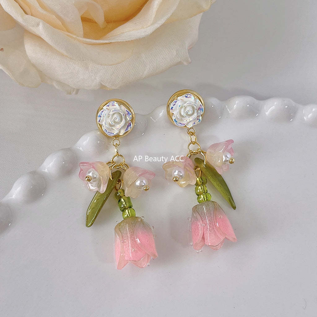 C관 - 숲 속 스타일 화려한 3D 튤립 핑크 귀걸이 [1229] 24.04-1