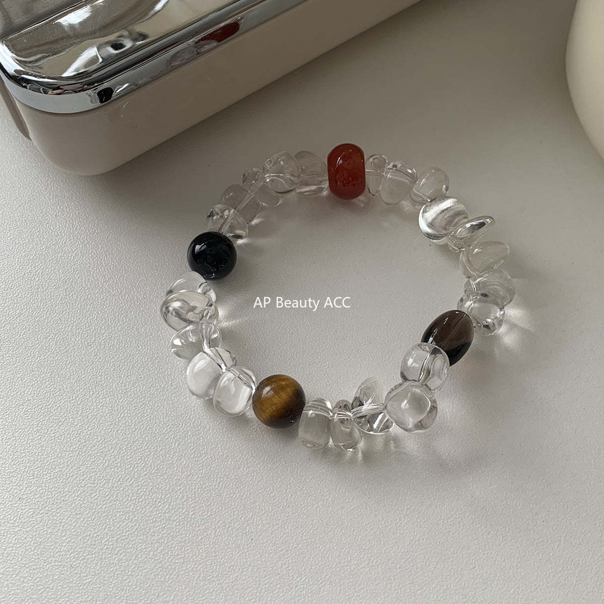 A관 - 천연 백수정 호안석 연수정 흑마노 홍마노 비즈 팔찌 [S580] 25.09-4
