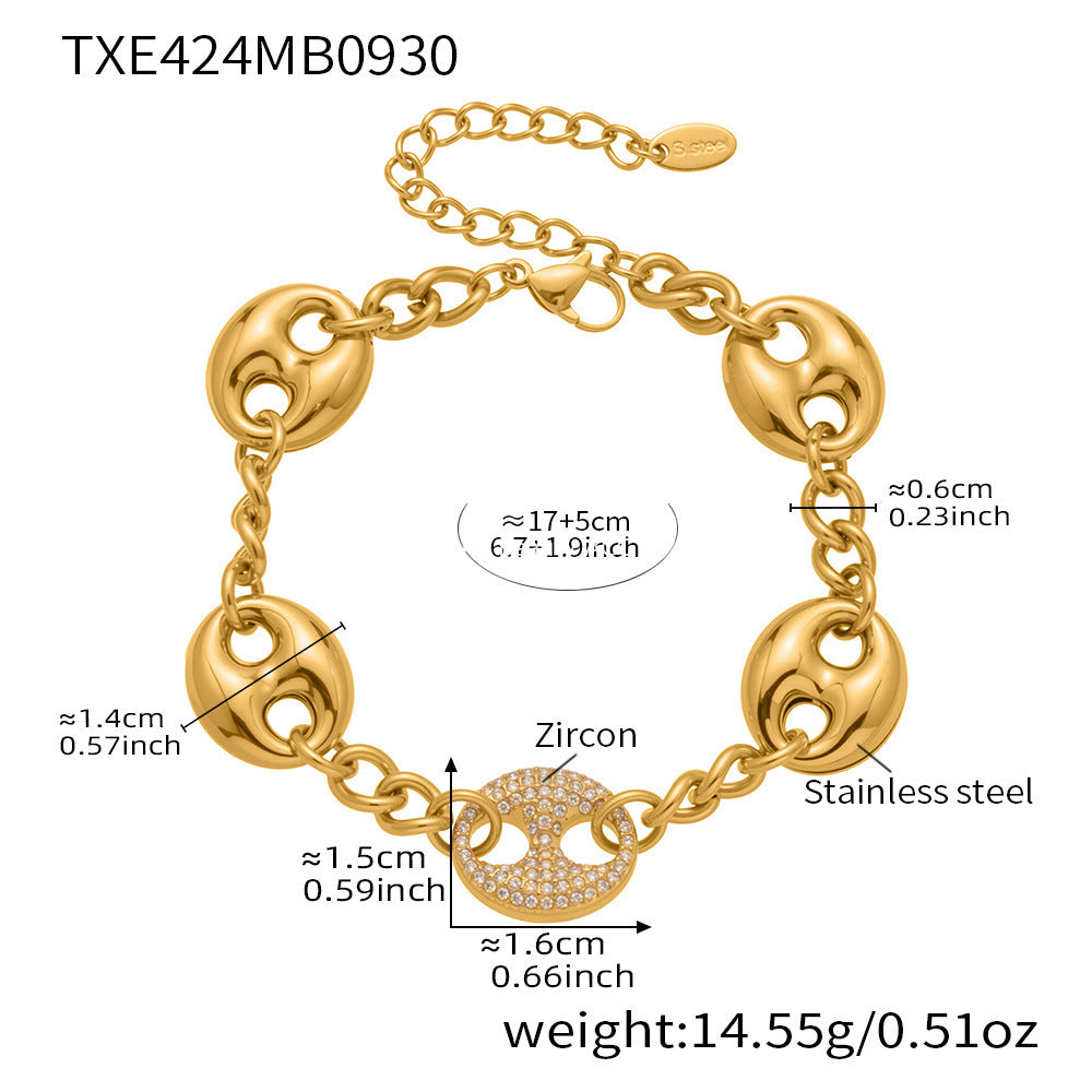 D관 - 스테인리스 스틸 풀큐빅 돼지코 펜던트 목걸이 팔찌 [TXP424] 25.10-3