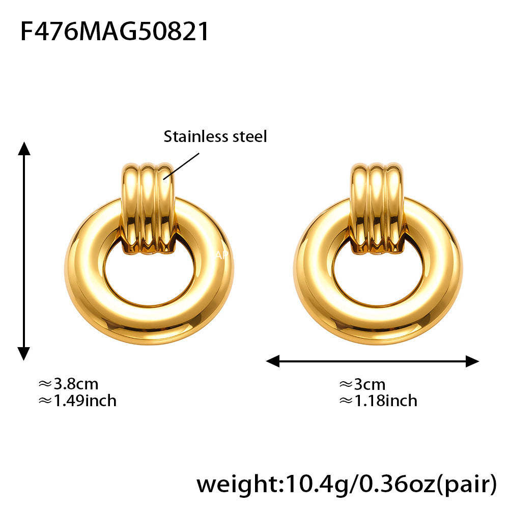 D관 - 스테인리스 스틸 18K 도금 더블 링 드롭 귀걸이 [F475-F476-F483] 25.08-5