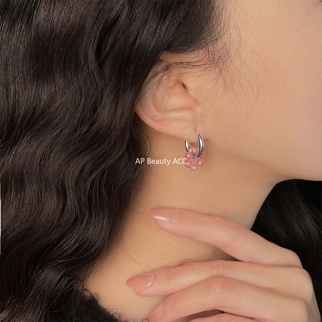 C관 - 핸드메이드 스트로베리 쿼츠 녹마노 원형 귀걸이 [5601-5602] 25.02-3