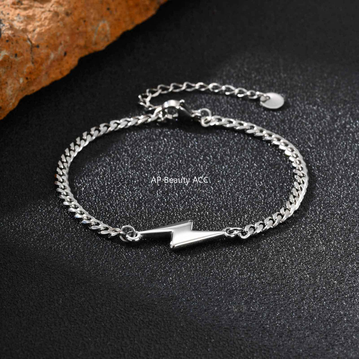 G관 - 스테인리스 스틸 번개 모양 펜던트 체인 팔찌 [BR-2620] 25.11-1