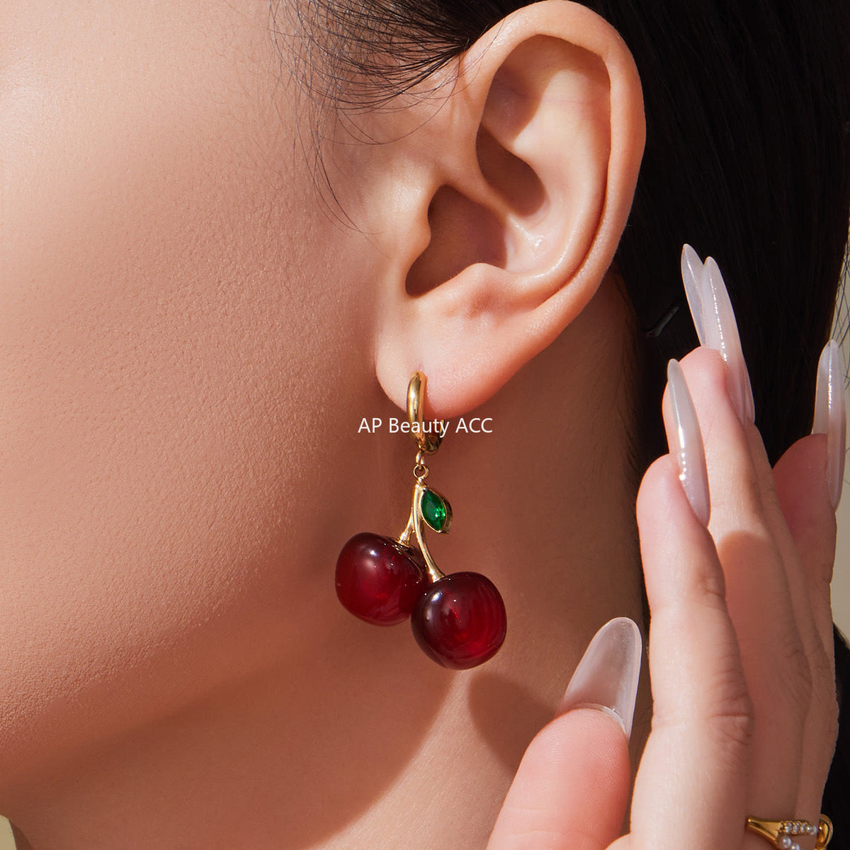 D관 - 스테인리스 스틸 레진 체리 펜던트 목걸이 귀걸이 [TXF427] 25.10-2