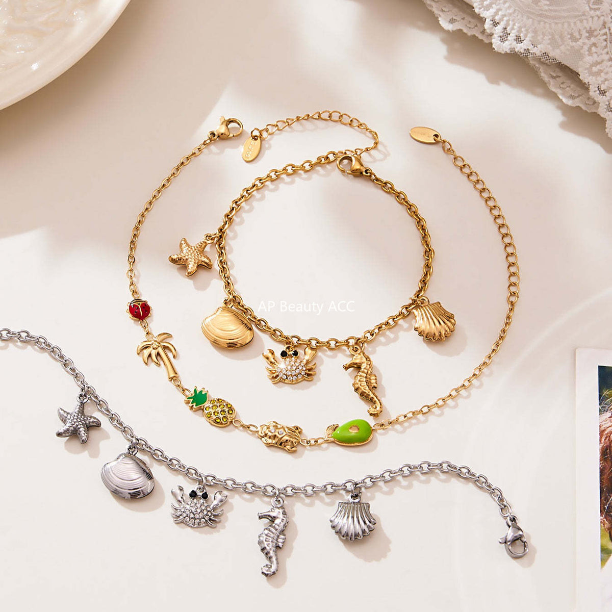 D관 - 스테인리스 스틸 게 조개 파인애플 큐빅 펜던트 목걸이 팔찌 반지 [TXP443] 25.10-4