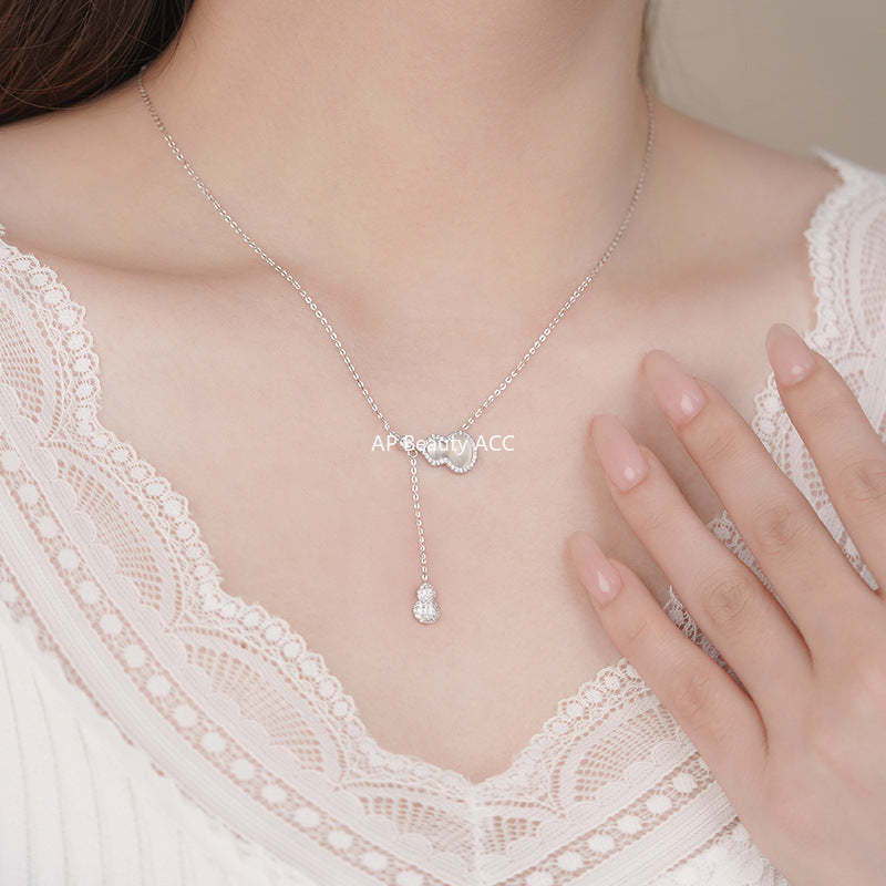 B관 - 925 실버 호리병 옥수 큐빅 펜던트 드롭 목걸이 [YC2023N_1] 25.10-5