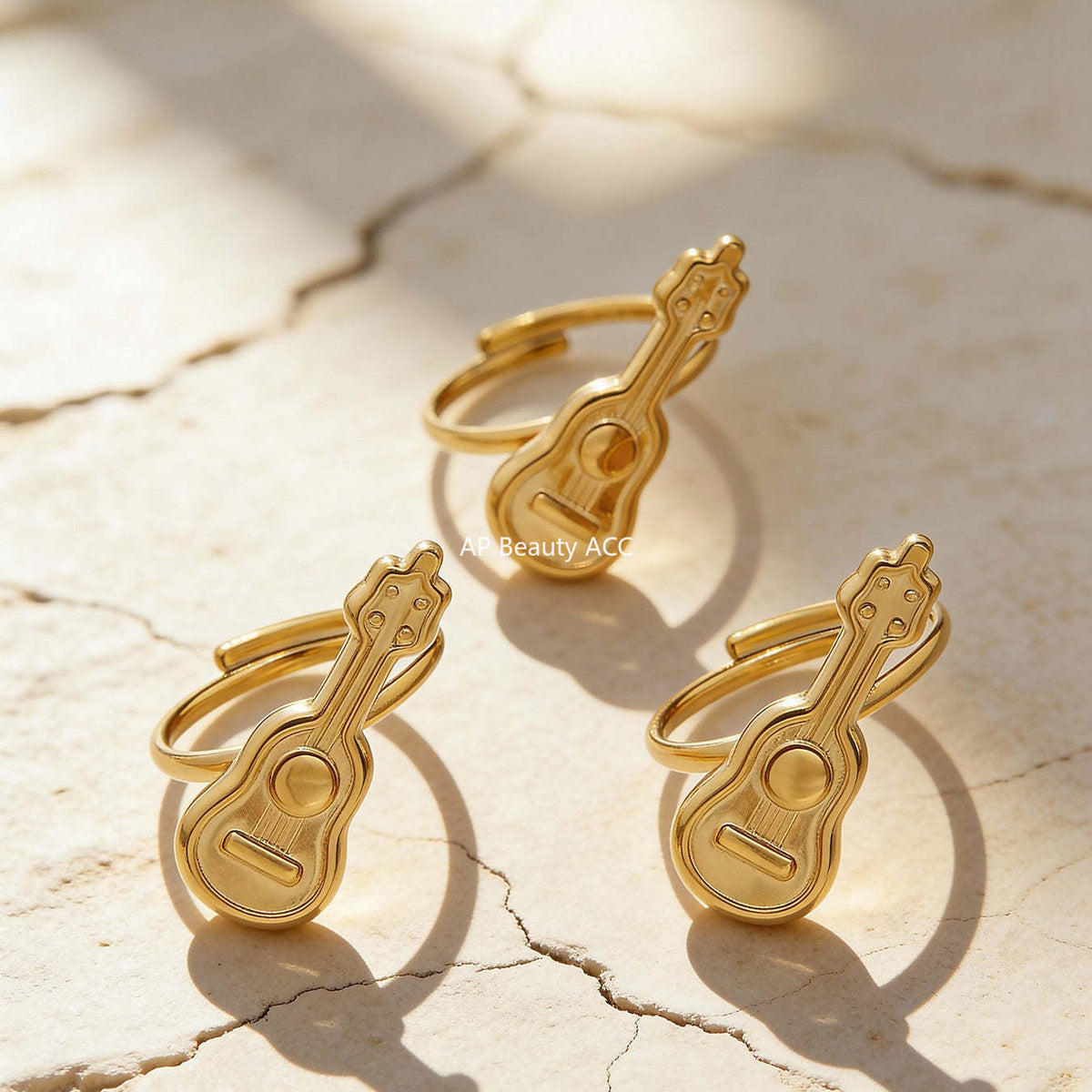 D관 - 스테인리스 스틸 18K 도금 미니 기타 오픈형 반지 [A542] 25.12-3