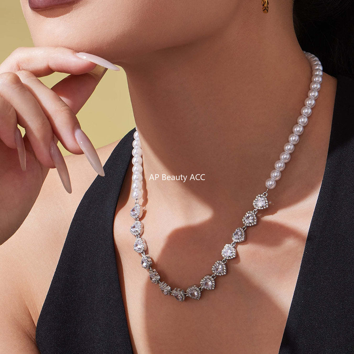 D관 - 18K 도금 스테인리스 스틸 핸드메이드 진주 하트 큐빅 목걸이 [P1735] 25.10-4