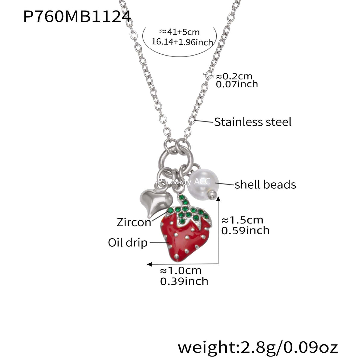 D관 - 스테인리스 스틸 해마 딸기 큐빅 펜던트 18K 도금 목걸이 [P755] 25.11-4