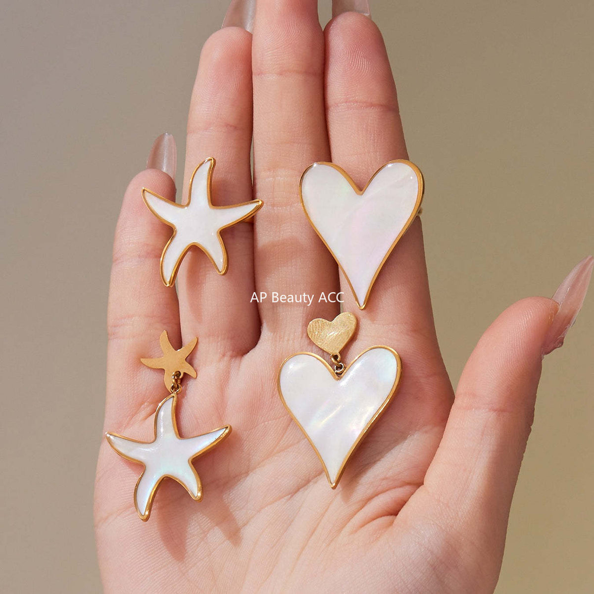 D관 - 천연 자개 에나멜 하트 별 펜던트 스테인리스 스틸 귀걸이 반지 [TXF410] 25.09-4