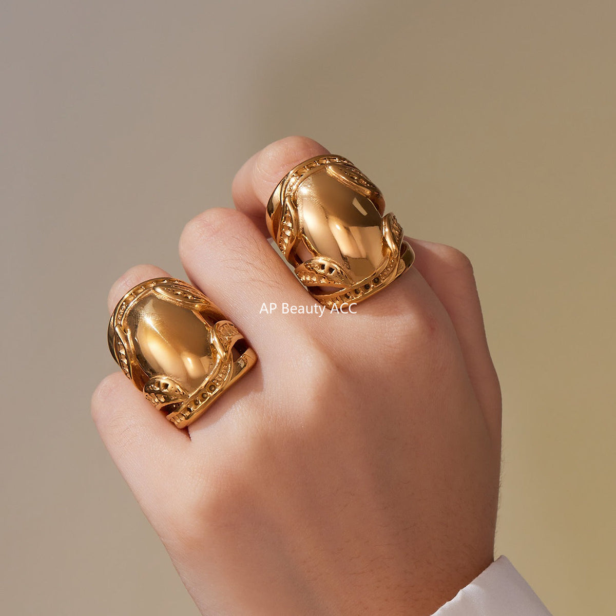 D관 - 18K 골드 도금 스테인리스 스틸 볼드 반지 [A677] 25.10-1