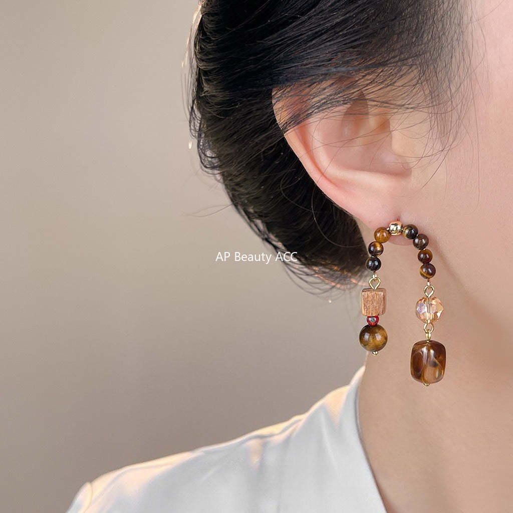 C관 - 핸드메이드 호안석 크리스탈 비즈 925 은침 귀걸이 [7116] 25.11-3