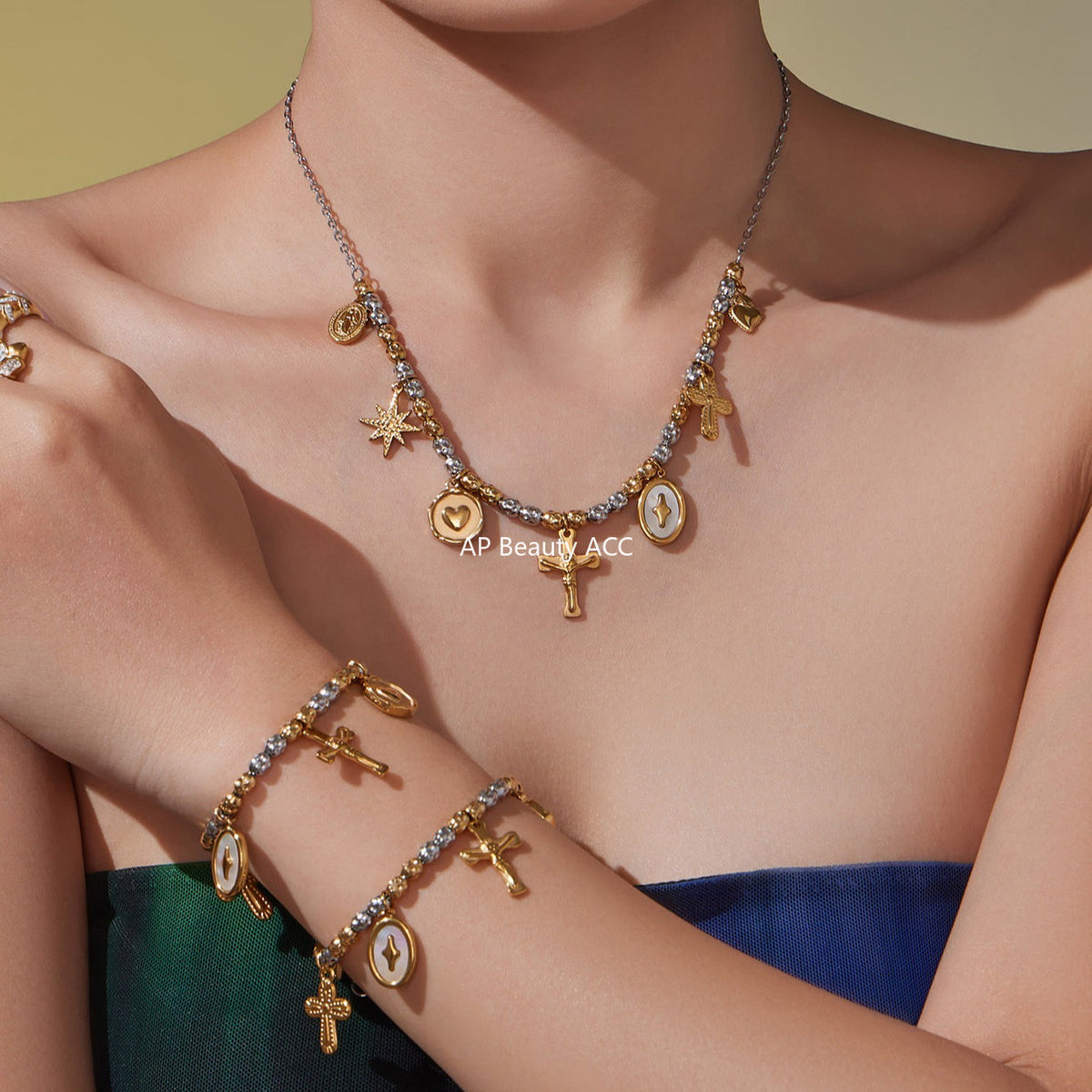 D관 - 스테인리스 스틸 18K 도금 투톤 펜던트 목걸이 팔찌 [TXP435] 25.10-3