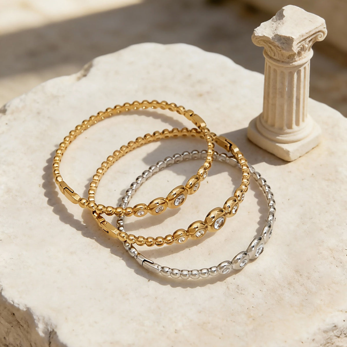 D관 - 스테인리스 스틸 18K 도금 큐빅 버클 팔찌 [Z525-Z527] 25.12-3