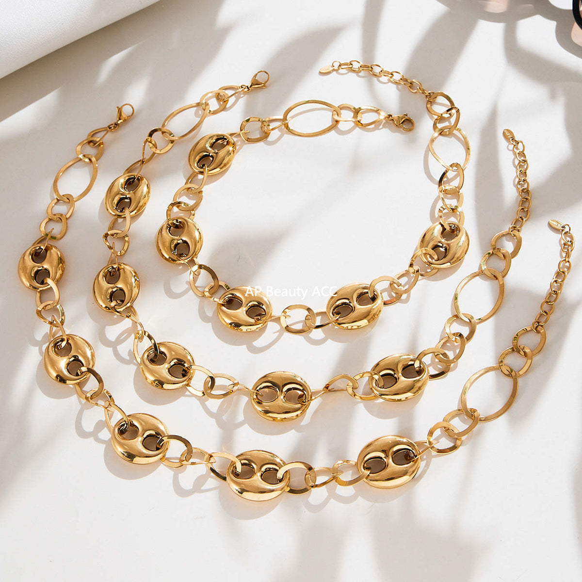 D관 - 18K 도금 스테인리스 스틸 더블 원형 볼드 체인 목걸이 [P1440] 25.10-2