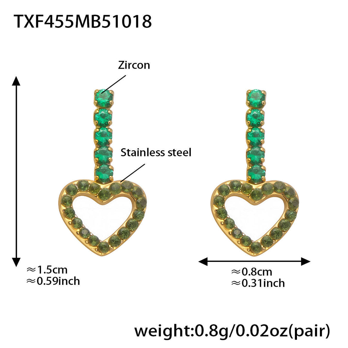 D관 - 스테인리스 스틸 풀큐빅 하트 체인 귀걸이 목걸이 팔찌 [TXP455] 25.10-4
