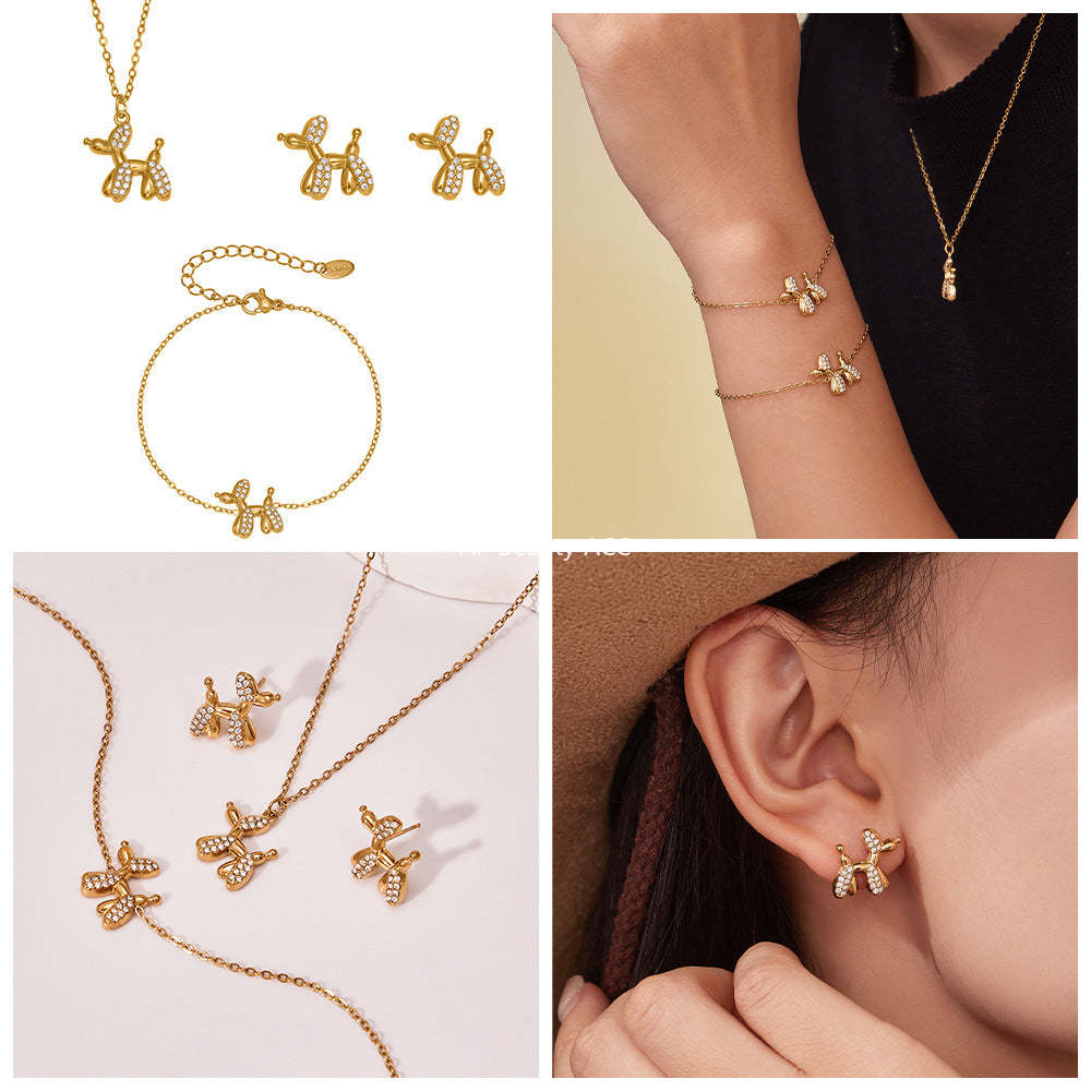 D관 - 큐빅 벌룬독 강아지 펜던트 스테인리스 목걸이 귀걸이 팔찌 [TXP469] 25.11-3