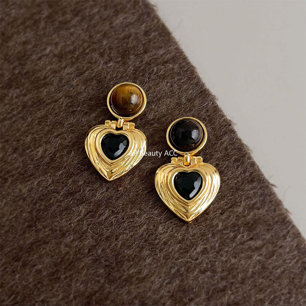 C관 - 천연석 호안석 하트 925 은침 귀걸이 [7187] 25.12-1