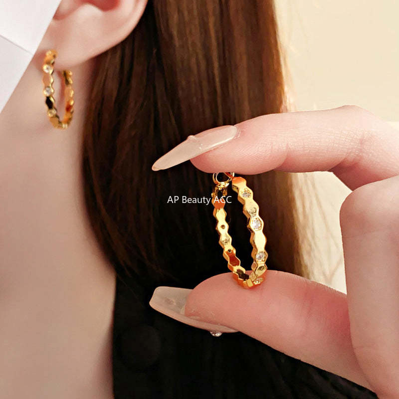 C관 - 14K 도금 큐빅 원형 귀걸이 세련된 귀걸이 [E18500] 24.01-3