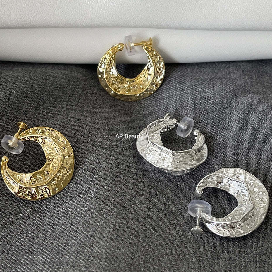 A관 - 메탈 텍스처 볼드 링 귀찌 귀걸이 [EJ-61] 25.12-3