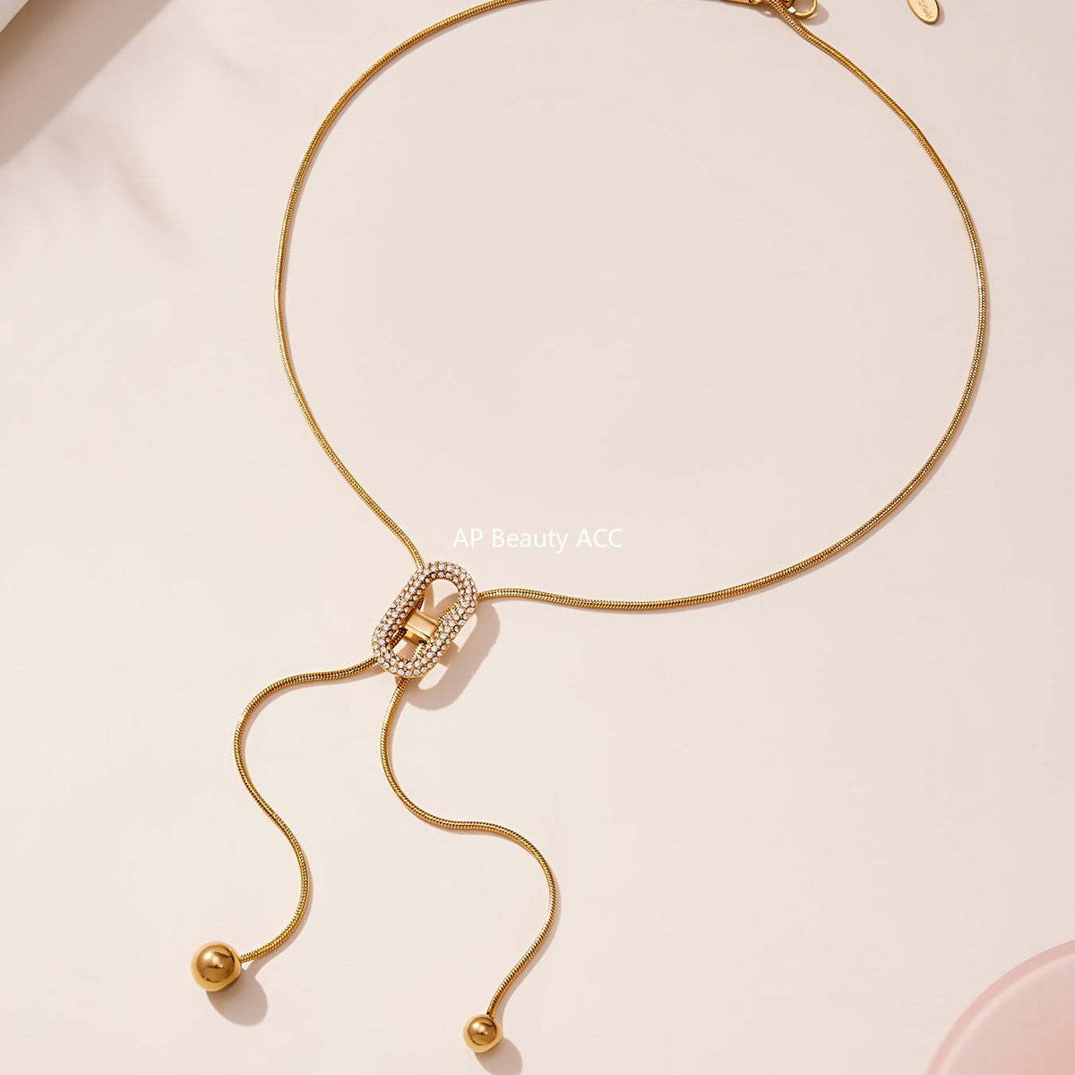 D관 - 큐빅 조절형 18K 도금 스테인리스 스틸 목걸이 [P560] 25.11-3