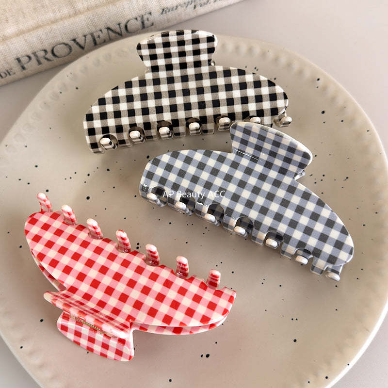 E관 - 아세테이트 체크무늬 심플 스타일 집게핀 [27612] 25.10-5