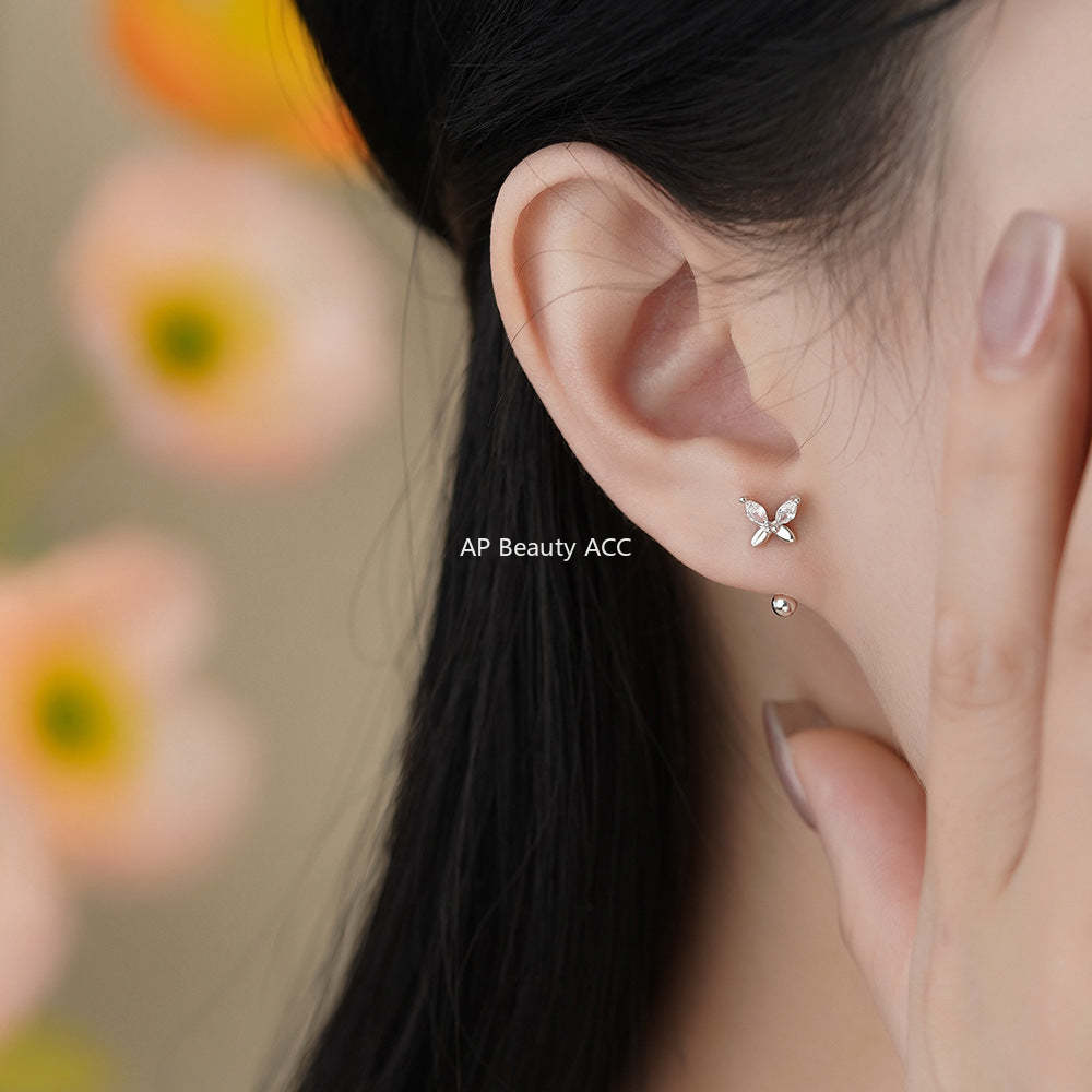 B관 - 999 실버 큐빅 나비 모양 피어싱 귀걸이 [YC10288E_1] 25.11-4