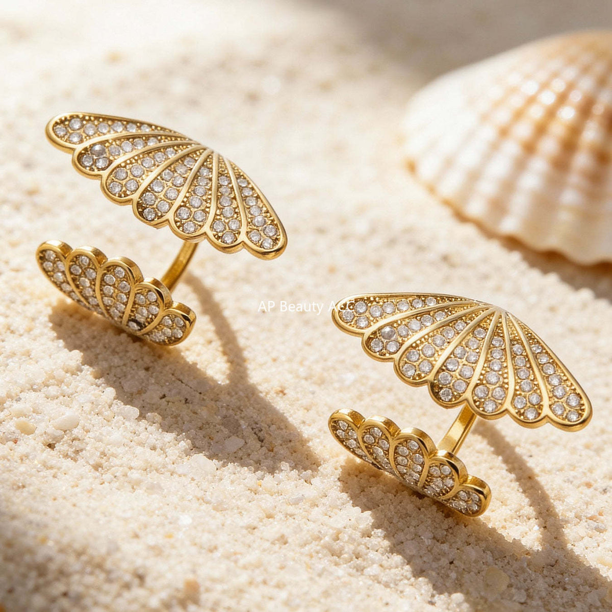 D관 - 스테인리스 스틸 18K 도금 큐빅 날개 모양 오픈형 반지 [A386] 25.12-3