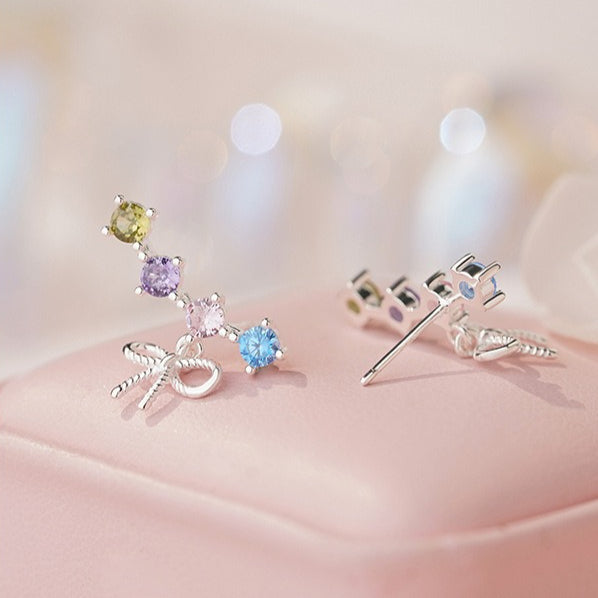 B관 - 925 실버 리본 컬러 큐빅 귀걸이 [YC2033E_2] 25.10-2