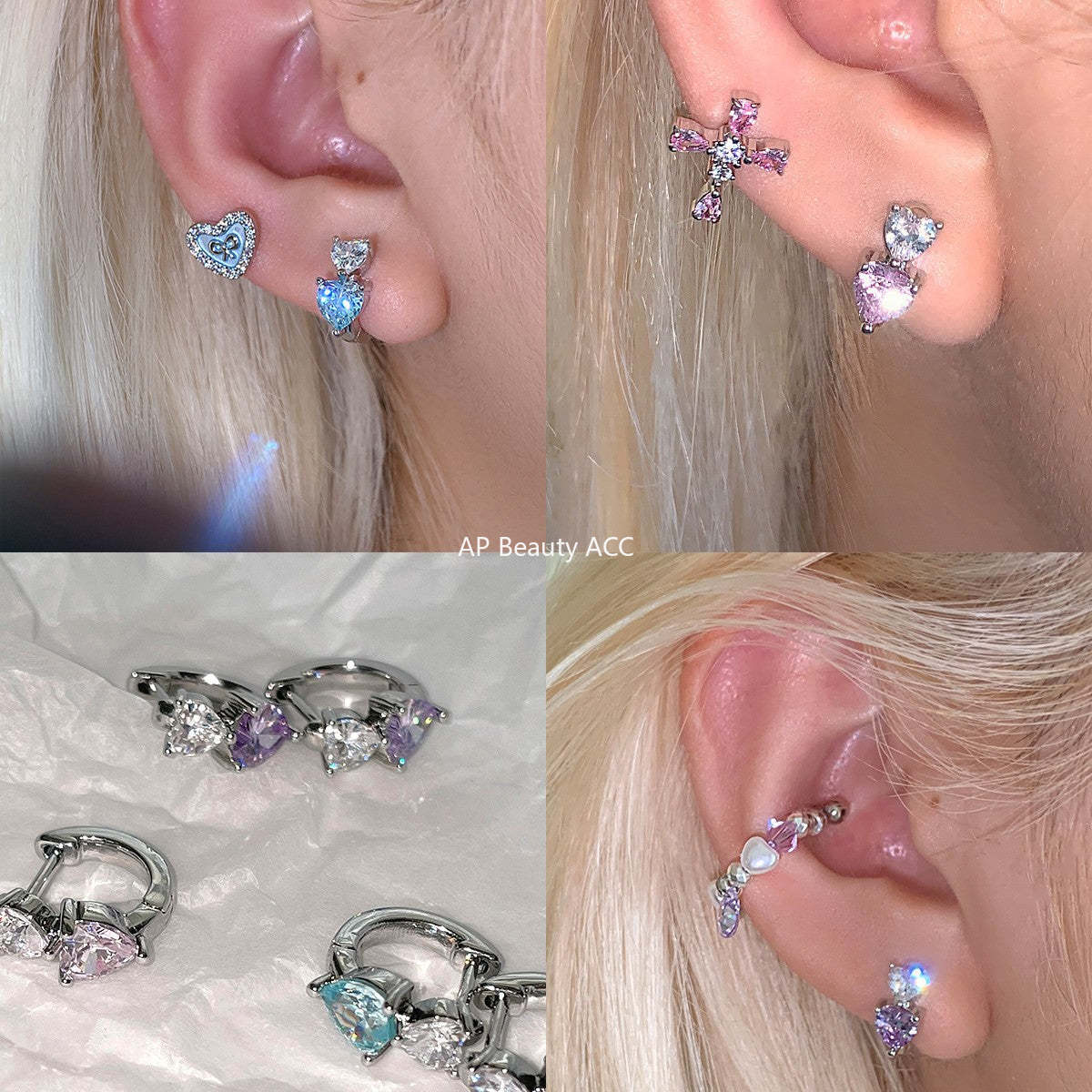 A관 - 투톤 하트 큐빅 티타늄 스틸 귀걸이 [EH-4331] 25.12-2