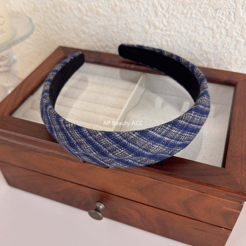 E관 - 체크 패턴 패브릭 볼륨 와이드 머리띠 [27675] 25.11-3